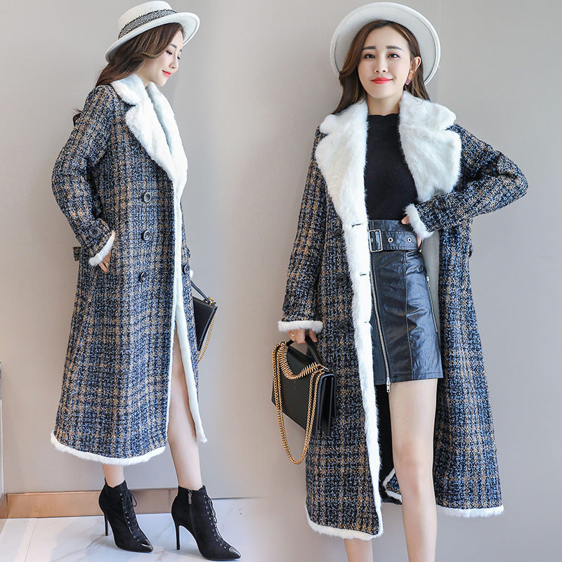 Checked cotton coat waist cotton coat