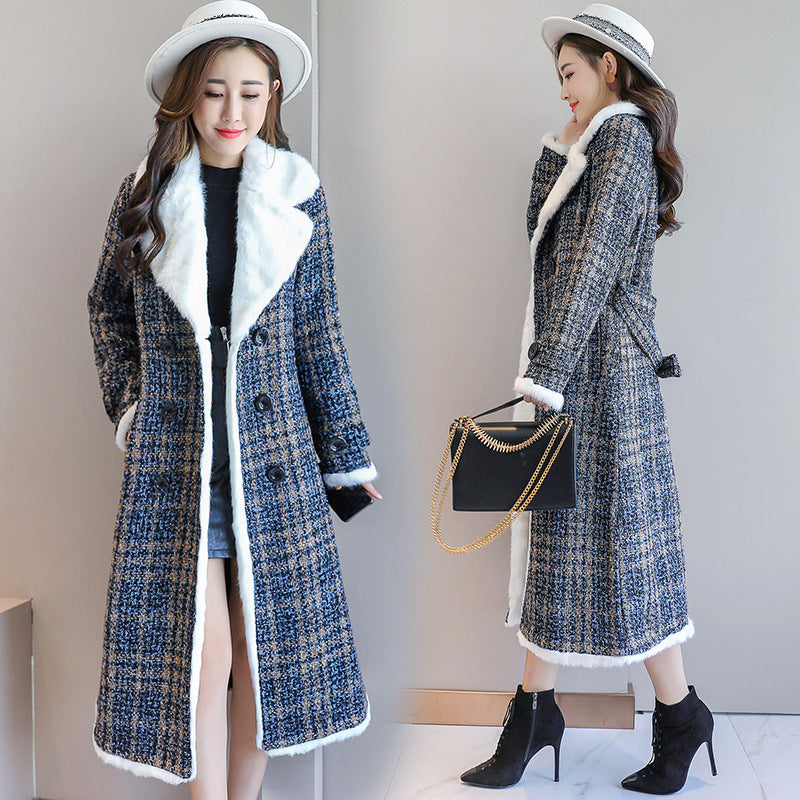 Checked cotton coat waist cotton coat