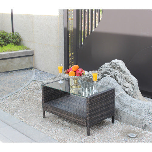 Outdoor Patio Furniture Coffee Table With Clear Tempered Glass