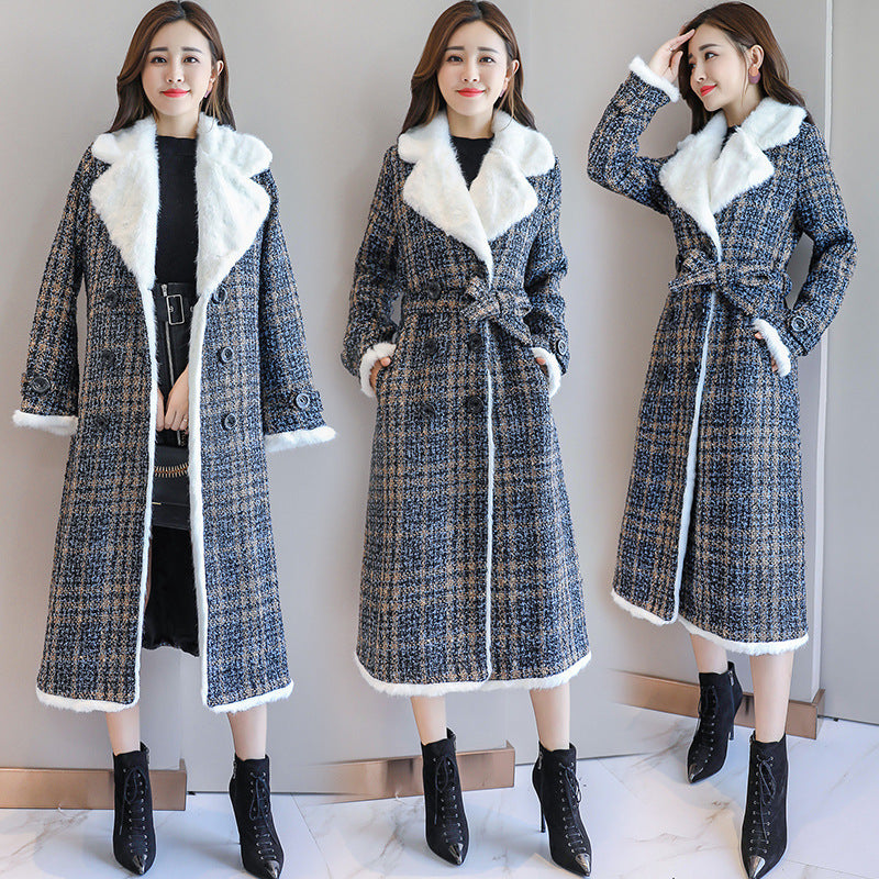 Checked cotton coat waist cotton coat