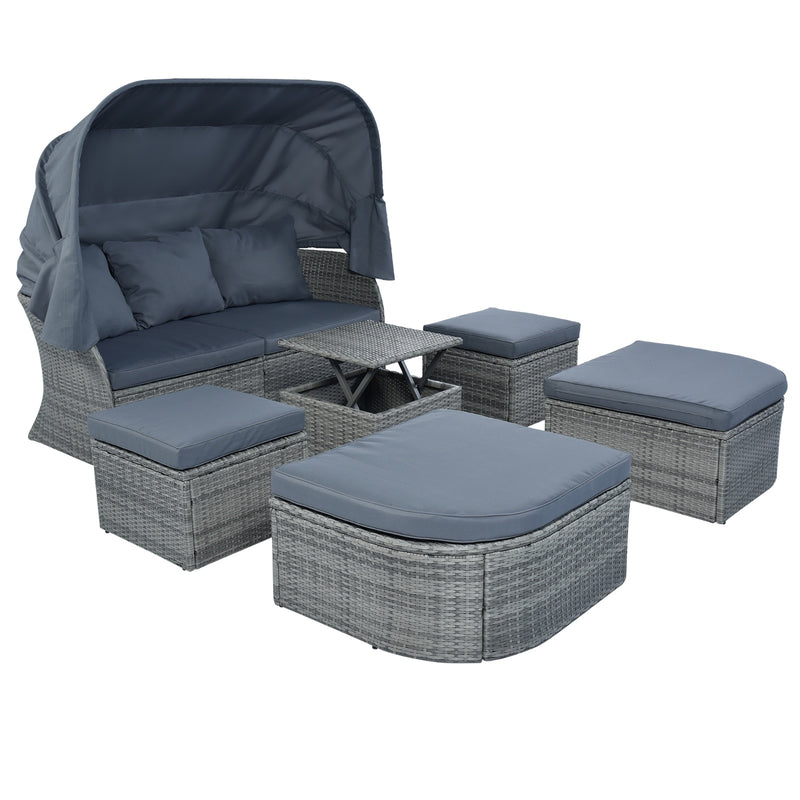 U STYLE Patio Furniture Set Daybed Sunbed With Canopy Wicker Conversation Set