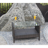 Outdoor Patio Furniture Coffee Table With Clear Tempered Glass