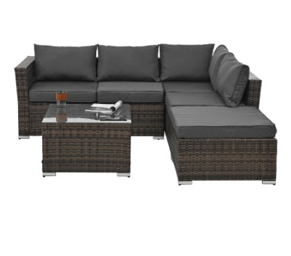 Patio Furniture, Outdoor Furniture, Seasonal PE Wicker Furniture, 4 Set Wicker Furniture With Tempered Glass Coffee Table